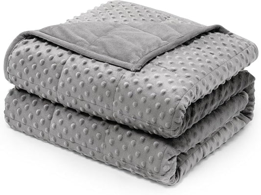 Wemore Minky Dot Weighted Blanket for Adults Queen Size 20 lbs, Soft Cozy Heavy Blanket for Stress Relief and Sleep Promotion, Breathable Blanket for All-Season with Glass Beads, Grey 60 x 80 inches