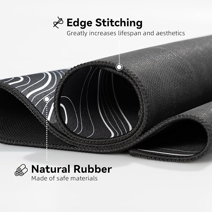 Waterproof Large Gaming Mouse Pad with Durable Stitched Edges, Non-Slip Rubber Base, Smooth Surface Mouse Mat Desk Pad for Home Office Gaming, 31.5"x11.8"x0.12", Black Topographic Map