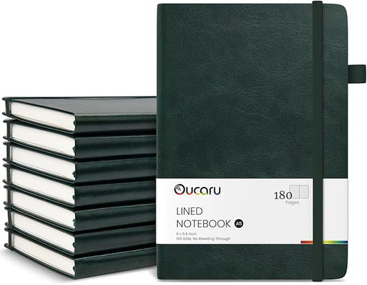 Oucaru Lined Journal Notebook, 8 Pack, 180 Pages, A5 Journals for Writing, 100 GSM Thick Paper, Small Notebooks Daily Journal for Women Men Work, Business, School, Travel Supplies