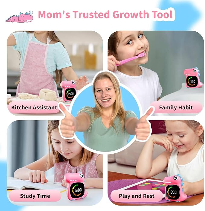 Visual Timer for Kids Toddler Timer Visual Countdown Pink Dinasuor Design Timers for Classroom Home Study Playing