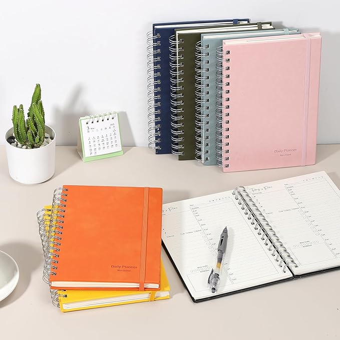 PATIKIL Undated Daily Planner with Hourly Schedule, A5 5.5"x 8.5" To-Do List Hard Cover Spiral Notebook Appointments Planner with Inner Pocket to Organize Daily Tasks Agendas, Yellow