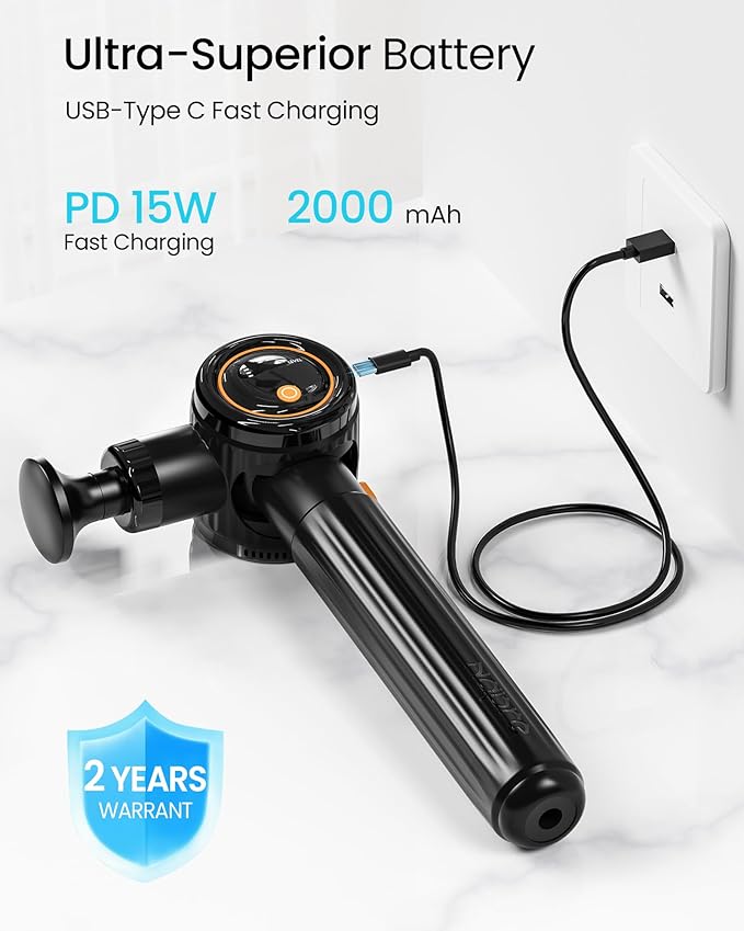 Massage Gun with Extension Handle and 3 Adjustable Angles,Deep Tissue Back Massage for Neck/Shoulders/Waist/Legs/Body Pain Relief,Handheld Percussion Muscle Massager with Portable Case,Black