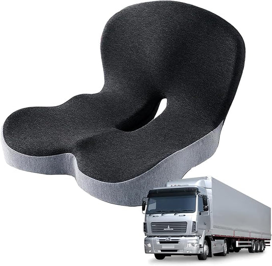 Memory Foam Seat Cushion for Truck Drivers, Office Chairs & Car Seats Back Support Sciatica Relief Pillow for Tailbone Ergonomic Pressure Relief Pad for Long Sitting & Driving (Dark Gray)