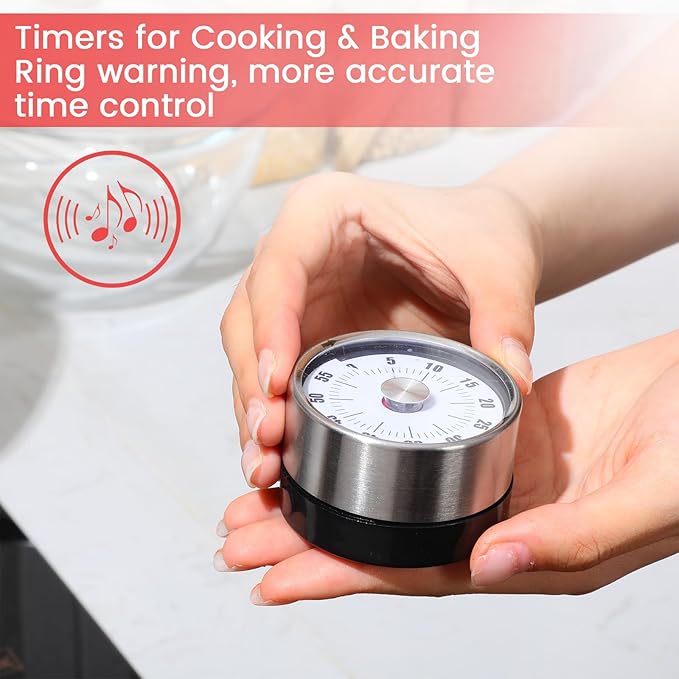 6 Pcs 60 Minute Magnetic Visual Timer 2.36 Inches Small Kitchen Countdown Timer Stainless Steel Mechanical Timing Tool for Classroom Teaching Whiteboard Meeting Working Cooking(White)