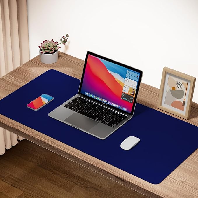 Boutilon Leather Desk Pad Protector,Non-Slip Mouse Pad,Laptop Desk Pad,Office Mouse Mat,Waterproof Leather Desk Blotter,Desk Writing Pad for Office and Home (L-Navy,35"x 17")