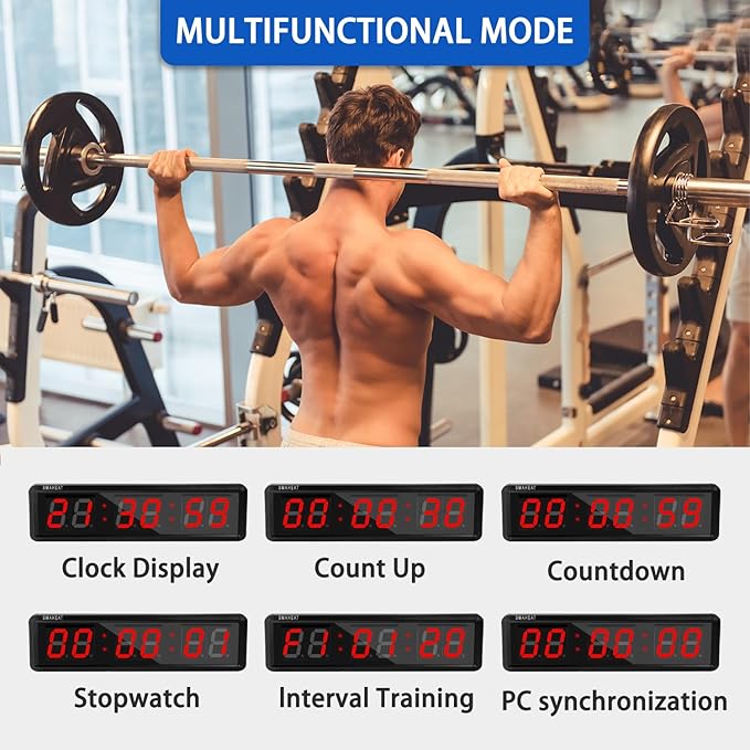 Fitness Timer with Stopwatch Button, Suitable for School/exam/Home Exercise/Gym/Gym SMAHEAT Electronic Fitness Timer (1.8-inch Data PC synchronous Transmission Model)