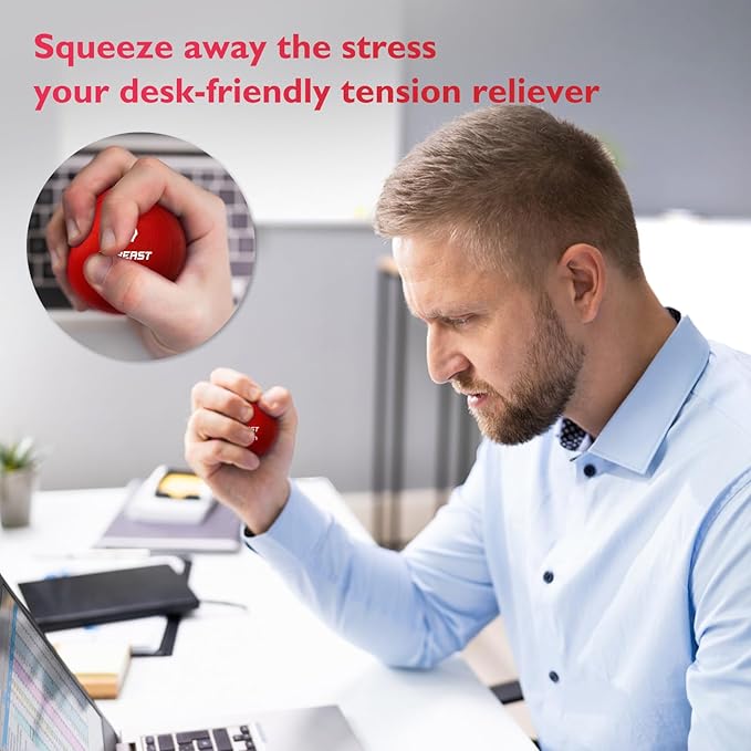 FitBeast Stress Balls for Adults, 6-Pack Hand Therapy Balls, Soft, Medium, Hard Tri-Density, Green, Orange, Blue