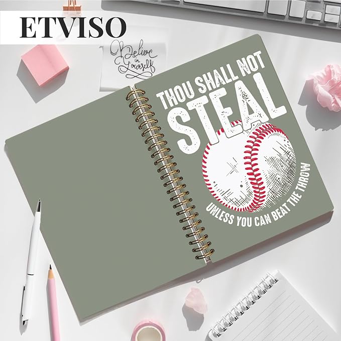 Funny Retro Baseball Notebook, Baseball Lover Gifts Journal, Sports Fan Gifts Journal, Thou Shall Not Steal Unless You Can Beat The Throw Hardcover Spiral Notebooks 5.5x8.3 Inch