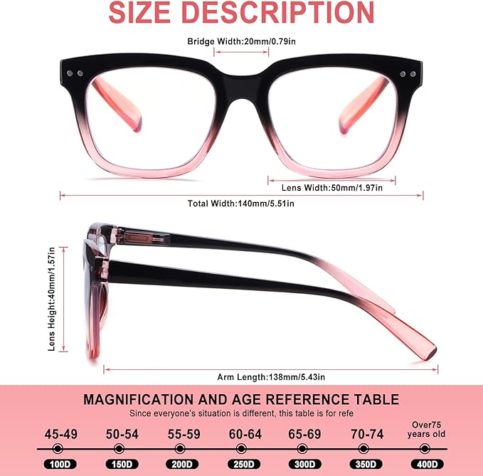 Progressive Multifocus Reading Glasses for Women Men Blue Light Blocking Spring Hinge Square Computer Readers