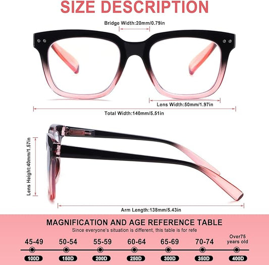 Progressive Multifocus Reading Glasses for Women Men Blue Light Blocking Spring Hinge Square Computer Readers