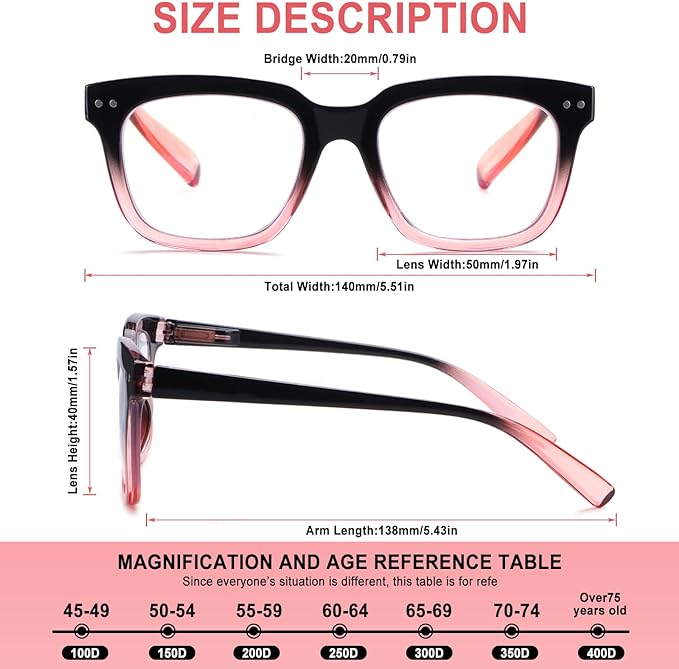 Progressive Multifocus Reading Glasses for Women Men Blue Light Blocking Spring Hinge Square Computer Readers