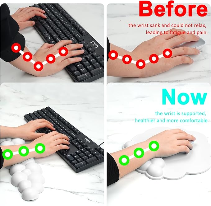 Cloud Keyboard and Mouse Wrist Rest Pad for Computer Arm Pain Relief- Ergonomic Wrist Support Mousepad with Non-Slip PU Base for Office, Gaming, and Home Use Anti-Fatigue(White)