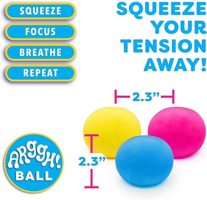 Power Your Fun Arggh Mini Stress Balls for Adults and Kids - 3pk Squishy Stress Balls, Color Changing Resistance Fidget Toys, Sensory Stress Relief Squeeze Toys Squishy Toy (Yellow, Pink, Blue)
