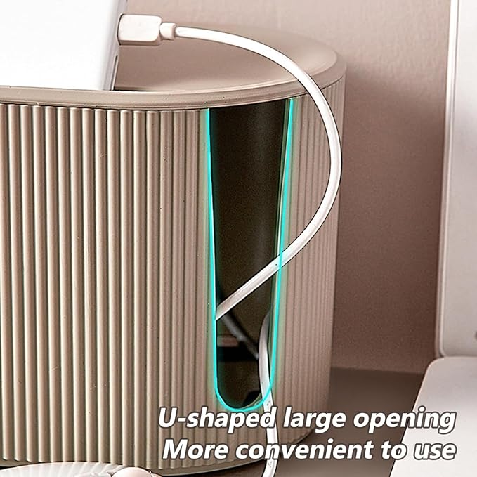 Cable Management Box,Desk Cord Organizer with Groove Cover,Plastic Cord Hider Box,Large Cable Box Organizer,Power Socket Management for TV/Computer/Router/Games Console Cable Storage (Milk Tea)