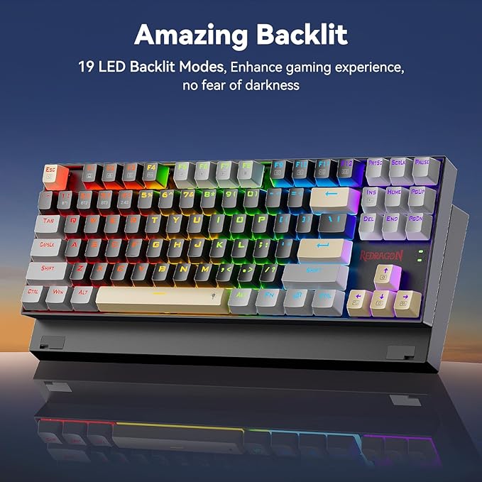 Redragon Wireless Gaming Keyboard, BT/2.4Ghz Tri-Mode Mechanical Keyboard with Aluminum Pannel, Hot-Swap Red Switch, Programmable 87 Keys TKL, LED Rainbow Backlit - K552LGY-KRS (Eclipse Gilded)