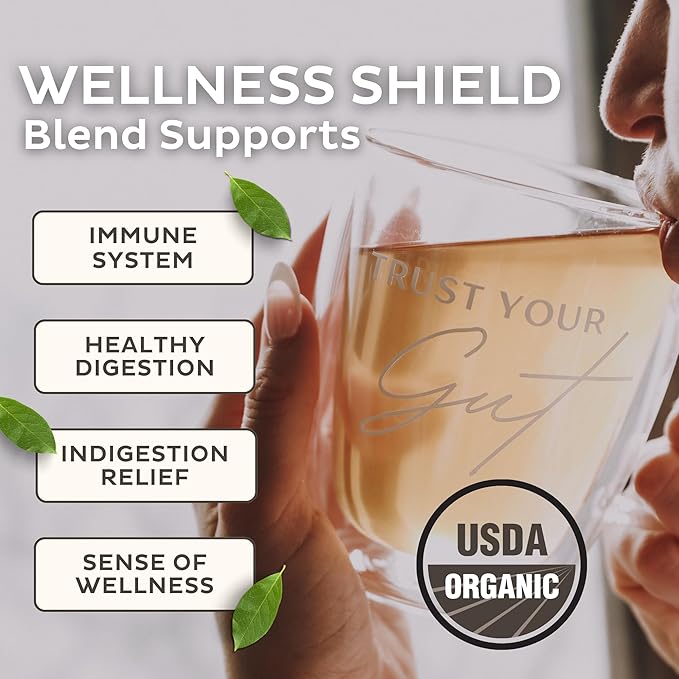 Trust Your Gut Wellness Shield Organic Herbal Tea Blend with Echinacea, Ginger, Cinnamon – Strengthens Immune System, Reduces Inflammation & Supports Healthy Digestion, 30 Bags