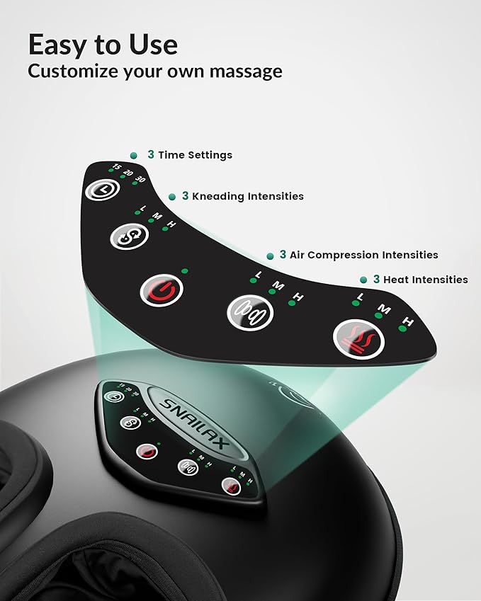 Snailax Foot Massager with Heat, Shiatsu Feet Massager Machine for Plantar Fasciitis Neuropathy, Rolling Compression Foot Massage, Fits Size up to 14“ Multiple Modes, Gifts for Parents