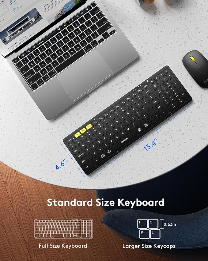 Foldable Keyboard and Mouse, Samsers Folding Bluetooth Keyboard Combo, 2.4G + BT5.0 x 2, Full-Size Portable Travel Keyboard & USB-C Rechargeable Wireless Mouse for iOS Android Windows Mac OS