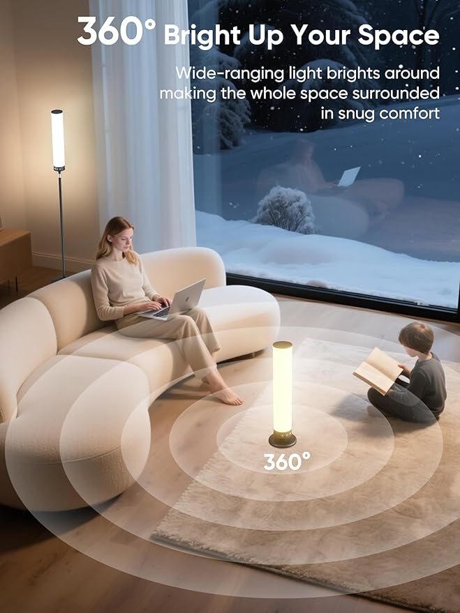 Light Therapy Lamp 10,000 Lux Happy Therapy Light with Remote, 2-in-1 Pedestal to Tabletop Lighting, Full Spectrum Daylight Lamp with Adjustable Color/Brightness/Timer, Memory Function, 24W