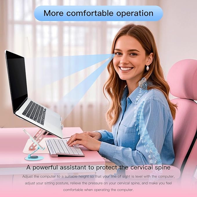 Pink Adjustable Laptop Stand for Desk&Rotating Phone Holder Blue,Portable Stand No Need Install,Perfect for Office,Home & Travel Ideal Cell Phone & Laptop Stand Combo