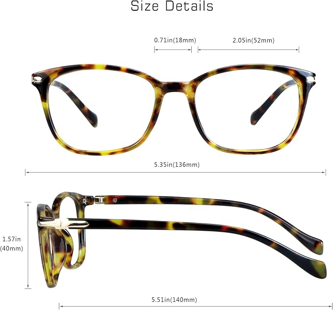 VisionGlobal Blue Light Blocking Glasses for Women, Anti Eyestrain, Computer Reading, TV Glasses, Stylish Square Frame, Anti Glare(Brown Tortoise,+0.50 Magnification)