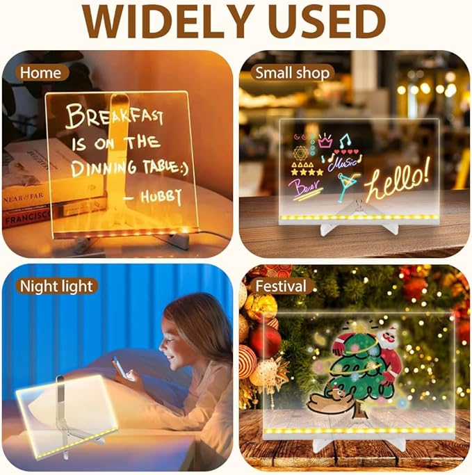 LED Note Board with Colors, 2026 New Creative Rewritable Acrylic LED Message Board, Luminous Acrylic Message Board Colors Notepad with Stand and 7 Pens for Office School Home (S(6"*6"))