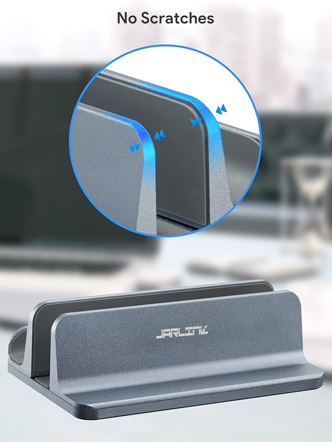 JARLINK 2-in-1 Design Vertical Laptop Stand Holder, Aluminum Laptop Stand for Desk with Adjustable Dock, Space-Saving Organizer Compatible with All MacBook, Samsung, HP, Dell, Chrome Book,Gray