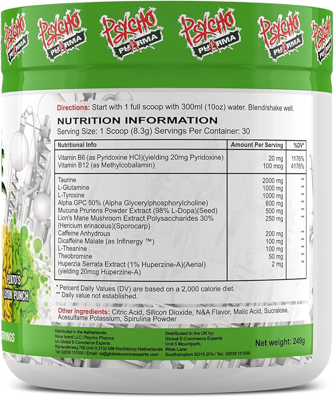 Psycho Pharma. Infinite Brain Nootropic Game Changer. Compete Win (Plato's Lemon Punch, 30 Serving)