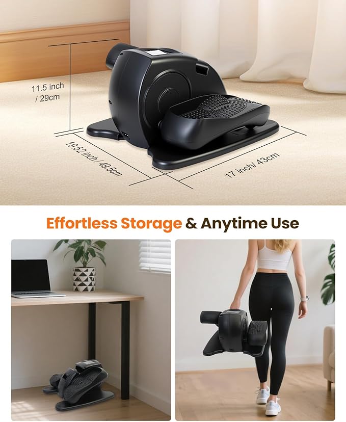 Under Desk Elliptical Machine, Ellipse Leg Exerciser as Seen on TV with Remoter, Quiet Electric Seated Pedal Exerciser, Mini Leg Exercise While Sitting for Seniors, Manual & Auto Mode for Home Office