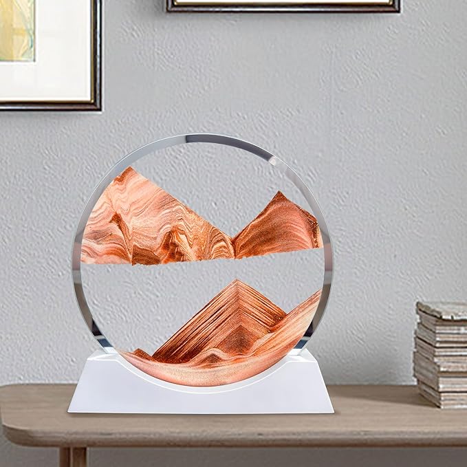 Aoderun 7" Moving Sand Art Liquid Motion with Light 3 Color Changing Moving Sand Art Picture Round Glass 3D Deep Sea Sand Art Sandscapes for Adult Relaxing Toys Desktop Home Office(Orange)