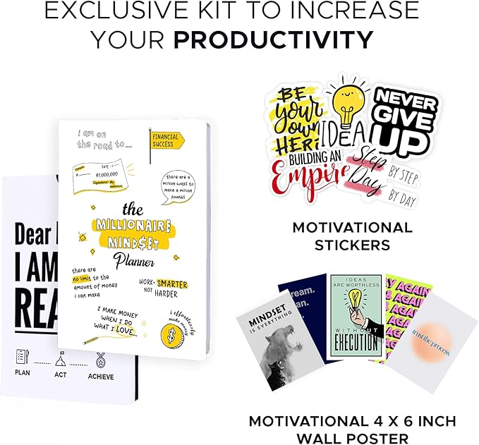 Momentum - Daily, Weekly, Monthly Productivity Planner Kit | Doodle Cover Undated A5 Size | 192 Pages Journal + Motivational Stickers & Post Card | 4 Months | Planner For Office