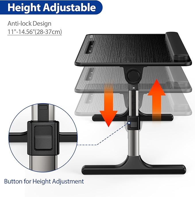 Besign LT07 Lap Desk [Extra Large], Adjustable Laptop Table, Portable Standing Bed Desk, Foldable Sofa Breakfast Tray, Notebook Computer Stand for Reading and Writing (Black)
