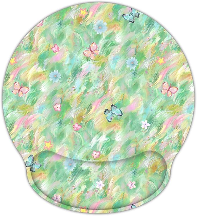 RICHEN Ergonomic Mouse Pad with Wrist Support,Non-Slip Rubber Base for Computer Laptop & Mac,Lightweight Rest for Home,Office & Travel (Green and Buttflies)