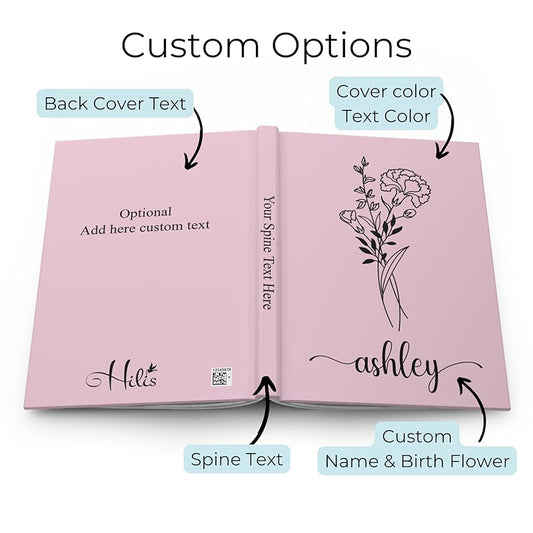 Hilis Personalized Birth Flower Journal, A5 Hardcover Lined Notebook for Writing, Daily Dream Wellness Travel Dairy Journaling Notebooks D88