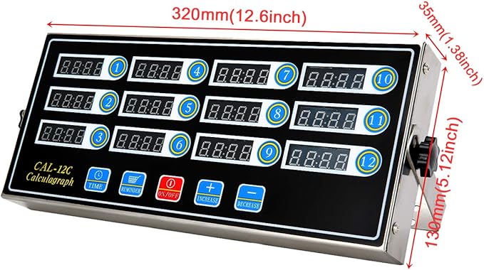 Kitchen Timers for Cooking, 12 Channel, Commercial Grade, Stainless Steel, LED Digital, Loud Alarm