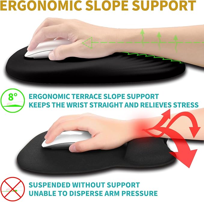 Hokafenle Ergonomic Mouse Pad Wrist Support with Stepped-Wedge Design, Wrist Rest Pain Relief Mousepad Filled with Memory Foam, Carpal Tunnel Mousepad for Wireless Mouse(12x8 inch, Black)