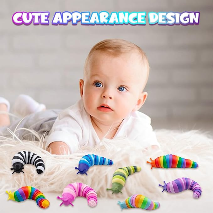 Cevioce 8 PCS Fidget Toys Slug for Adults Anxiety Sensory Toys for Party Favors Toddler Fidget Toys Age 3-4 ADHD Autism Toys for Anxiety Stress Christmas Stocking Stuffers Gifts for Boys Girls