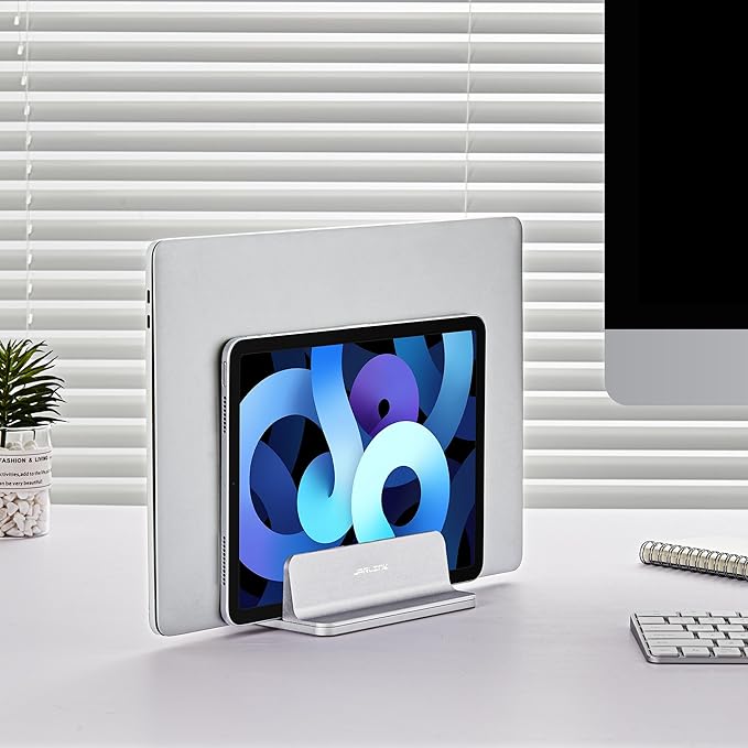JARLINK Vertical Laptop Stand, Aluminum Laptop Holder Desktop Stand with Adjustable Dock Size (up to 17.3 inches) Compatible with All MacBook/Surface/Dell/Gaming Laptops (Silver)