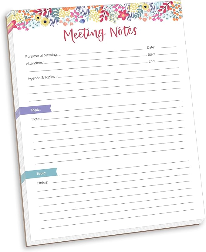 bloom daily planners 8.5" x 11" Double Sided Meeting Pad - Topics, Takeaways, Action Items & Follow-Ups - Undated Meeting Notes Agenda Organizer