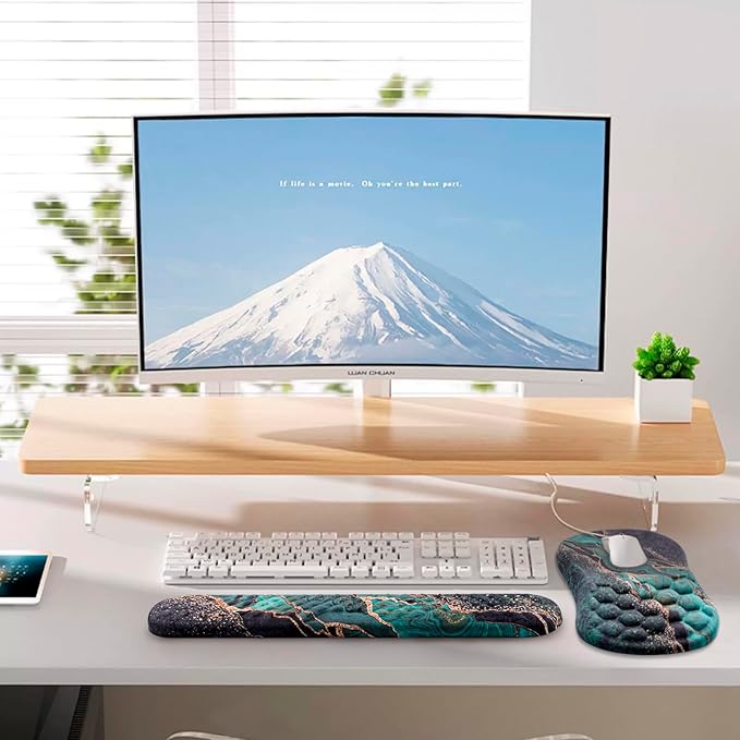 Mouse Pad Wrist Support, Laokiiy 2 in1 Keyboard Wrist Rest+ Ergonomic Mouse Pad, Non-Slip Wrist Rest for Computer Keyboard, Made Easy Typing & Relieve Wrist Pain（Green Gold Black Marble）