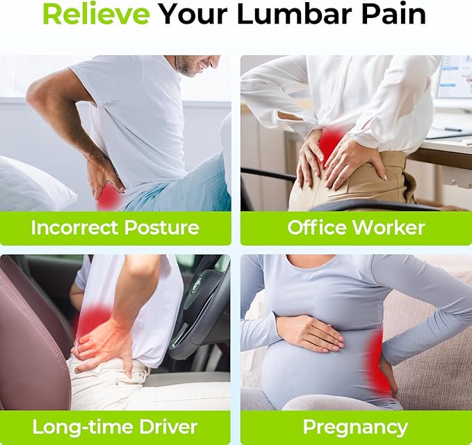 AUVON Lumbar Support Pillow for Office Chair with Patented Bulge for Lower Back Support, Ergonomic Office Home Essentials Improve Posture, Memory Foam Chair Cushion with Straps for Home, Office, Car