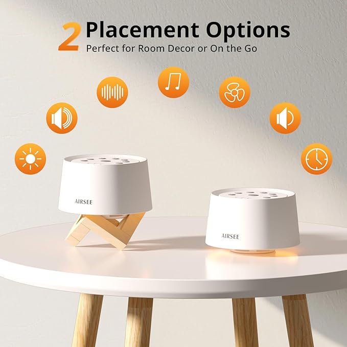 AIRSEE White Noise Sound Machine for Baby Adults, 31 Soothing Sounds 2000mAh Battery 4-Level Night Light Sound Machine, Timer & Memory Function 32 Volume Levels Sleep Machines for Home Office Travel
