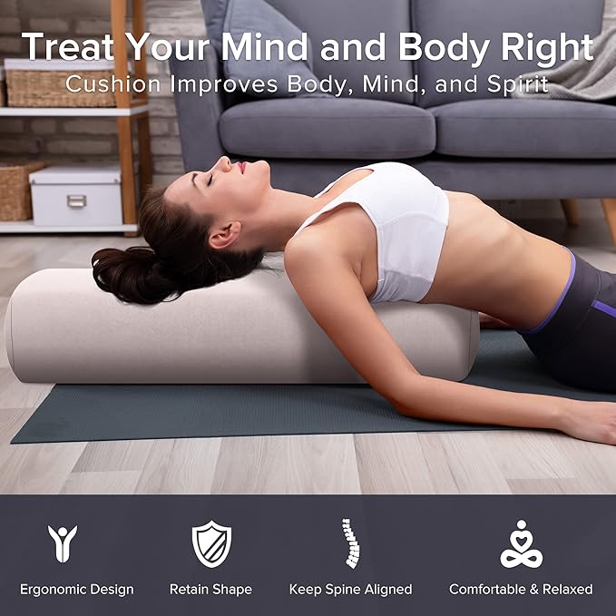 Simian Premium Meditation Bolster - Rectangular Support Cushion with Velvet Cover, Washable, for Restorative & Yin Yoga