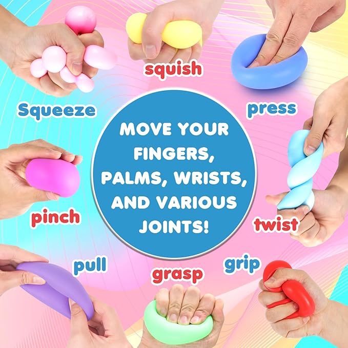 Slow Rising Stress Ball Bulk 32 Packs, Stretchy Squishy Balls for Anxiety Relief, Fidgets Classroom Supplies for Student Teacher, Hand Therapy Toys for Kids and Adults