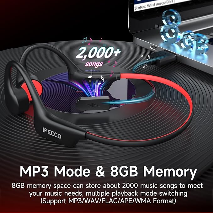 IFECCO Waterproof Headphones for Swimming,Bone Conduction Headphones Bluetooth 6.0,IP68 Waterproof Swimming Earbuds Underwater with 8G MP3 for Running Cycling Sports