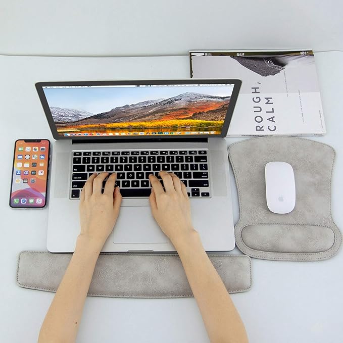 RICHEN Keyboard Wrist Rest Pad and Mouse Wrist Rest Support Mouse Pad Set,Sturdy & Comfortable & Lightweight for Easy Typing & Pain Relief-Ergonomic Support (Gray White)