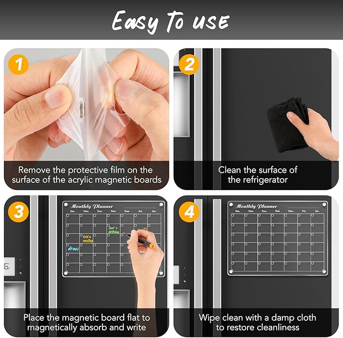 DIYMAG Planning Pads 3Pack Acrylic Magnetic Dry Erase Calendar for Fridge, Clear Acrylic Calendar Planning Board Set 2025 Magnetic Weekly Monthly Planner Memo Board for Refrigerator with 6 Highlight