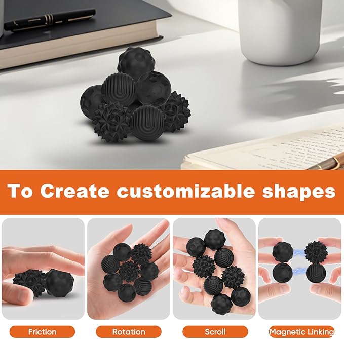 4 Pieces Fidget Toys Adults Magnetic Fidget Balls Silicone Magnetic Fidgets Anxiety Relief Items for Anxiety ADHD Portable Desk Toys for Office Travel Home Party Gift Class Prizes(Black, 4)