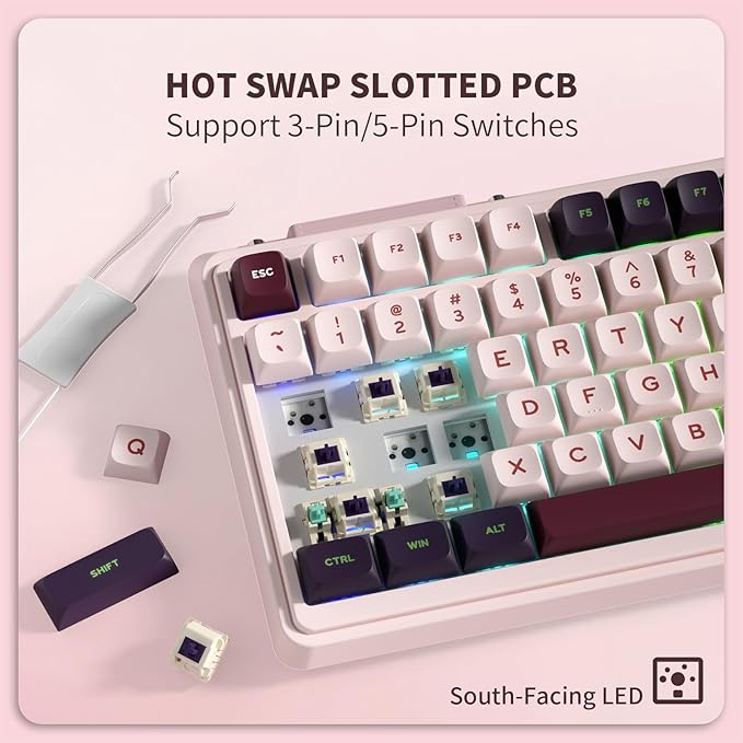 K75 Lite Wireless Mechanical Keyboard, 75% Gasket Mount RGB Gaming Keyboard w/ 3-Mode Knob BT 5.0/2.4G/USB-C Wired, Hot Swappable, 5-Layer Padding & Creamy Linear Switches, Compact 82 Keys