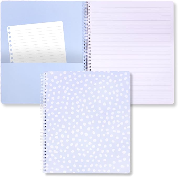 Steel Mill & Co Cute Large Spiral Notebook College Ruled, 11" x 9.5" with Durable Hardcover and 160 Lined Pages, Light Blue Dots